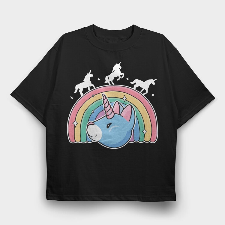 Unicorn Cat Rainbow, Tricou Oversize Barbati (Unisex)