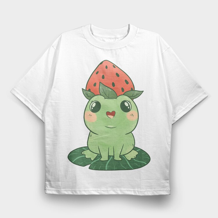 Frog Cute Strawberry, Tricou Oversize Barbati (Unisex)