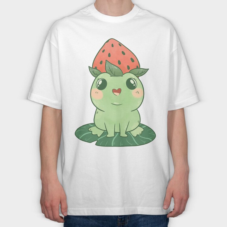 Frog Cute Strawberry, Tricou Oversize Barbati (Unisex)
