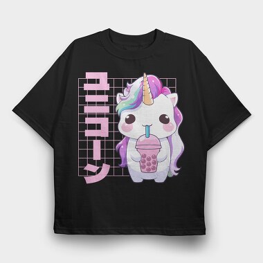 Unicorn Cute Boba Tea, Tricou Oversize Barbati (Unisex)