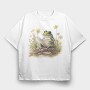 Frog Reading Watercolor, Tricou Oversize Barbati (Unisex)