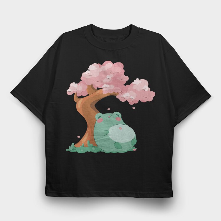Frog Under a Cherry Blossom, Tricou Oversize Barbati (Unisex)