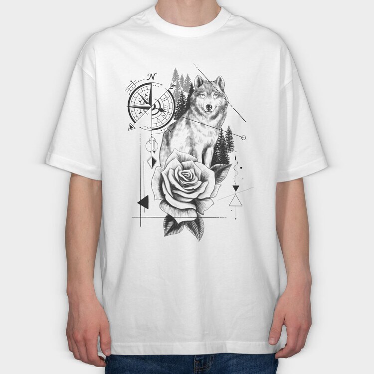 Compass Wolf, Tricou Oversize Barbati (Unisex)