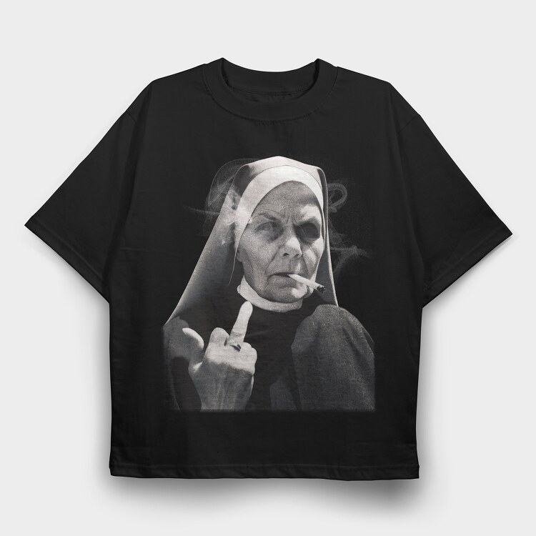 Nun Middle Finger, Tricou Oversize Barbati (Unisex)