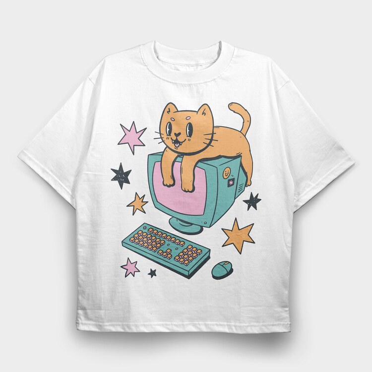 Computer Cat, Tricou Oversize Barbati (Unisex)