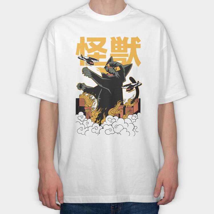 Kaiju Cat, Tricou Oversize Barbati (Unisex)