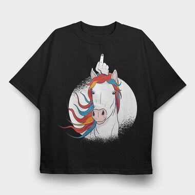 Unicorn Middle Finger Horn, Tricou Oversize Barbati (Unisex)