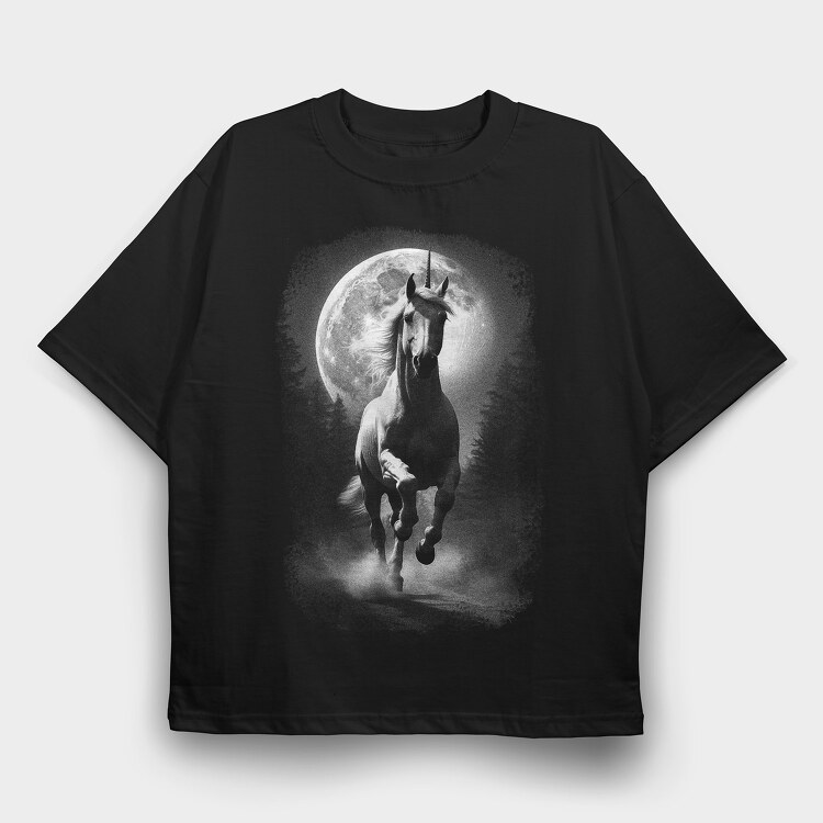 Unicorn Monochrome, Tricou Oversize Barbati (Unisex)