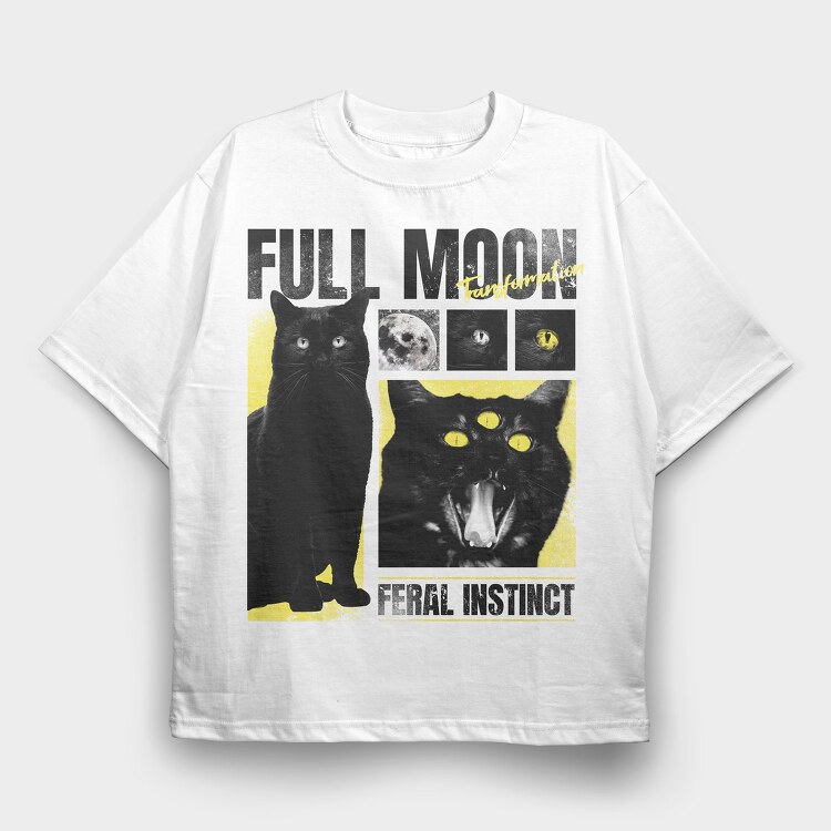 Full Moon Cat, Tricou Oversize Barbati (Unisex)