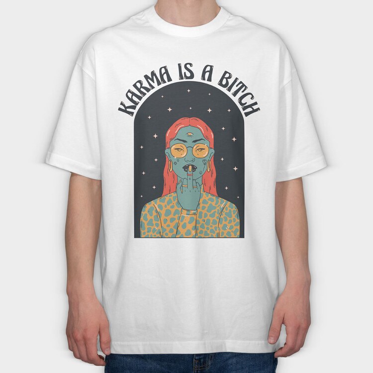 Karma Middle Finger, Tricou Oversize Barbati (Unisex)