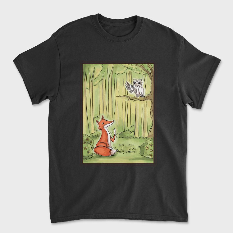 Cute Fox And Owl, Tricou Barbati (Unisex)