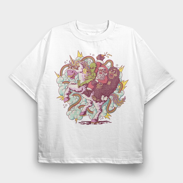 Unicorn Santa Aliens Sasquatch, Tricou Oversize Barbati (Unisex)