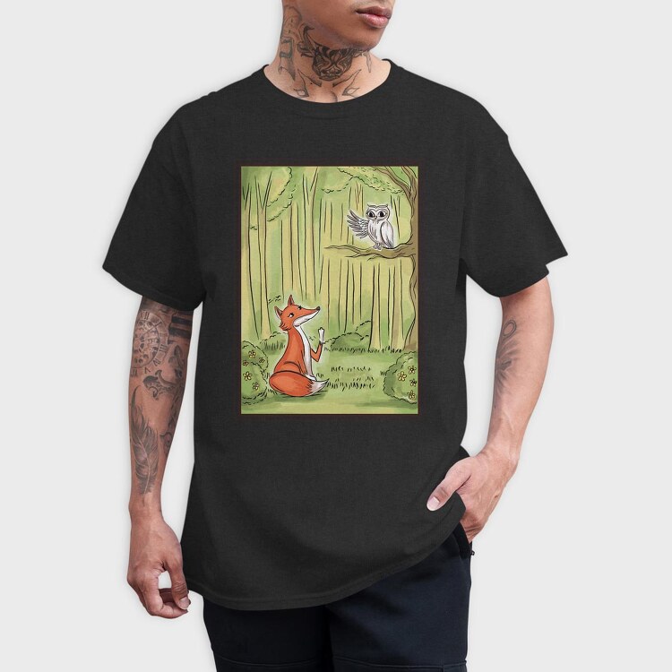 Cute Fox And Owl, Tricou Barbati (Unisex)