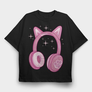 Kawaii Pink Headphones, Tricou Oversize Barbati (Unisex)
