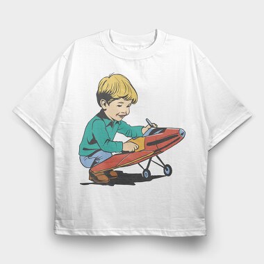 Kid Plane Vintage, Tricou Oversize Barbati (Unisex)