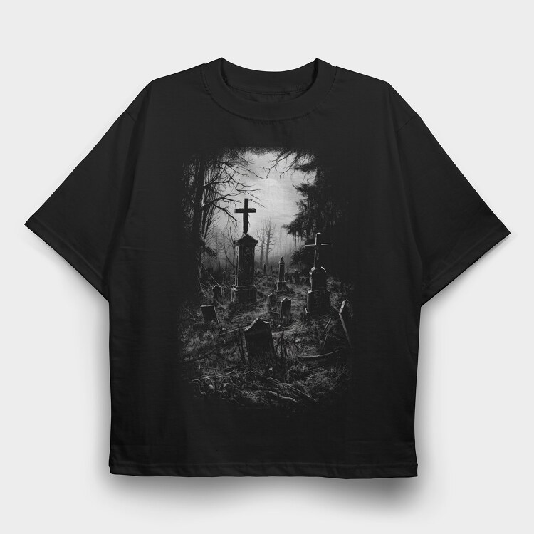 Old Graveyar Monochrome, Tricou Oversize Barbati (Unisex)