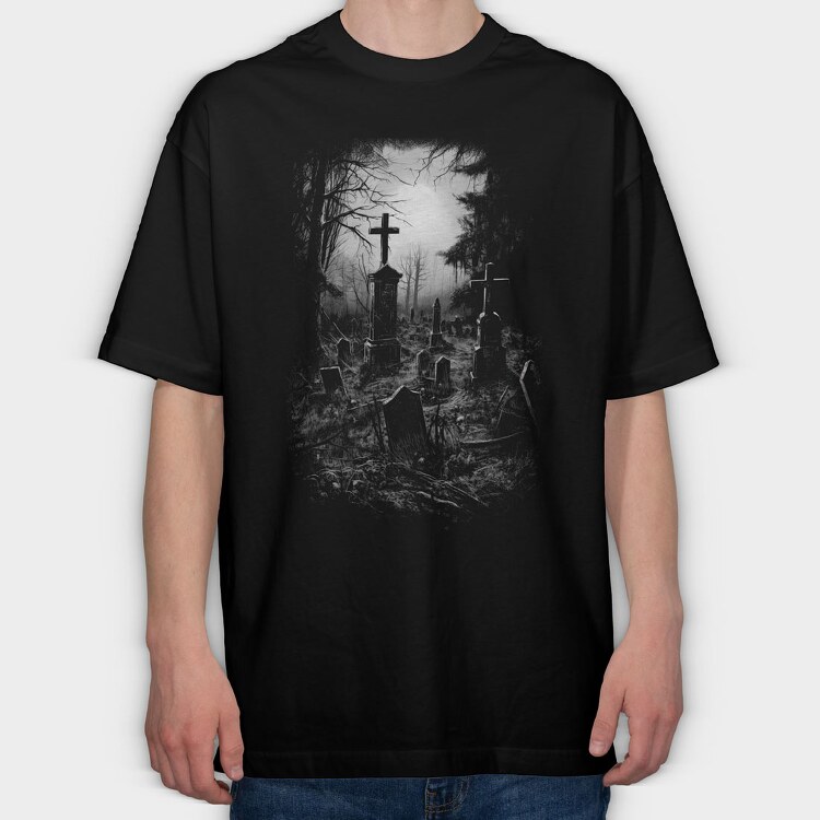 Old Graveyar Monochrome, Tricou Oversize Barbati (Unisex)