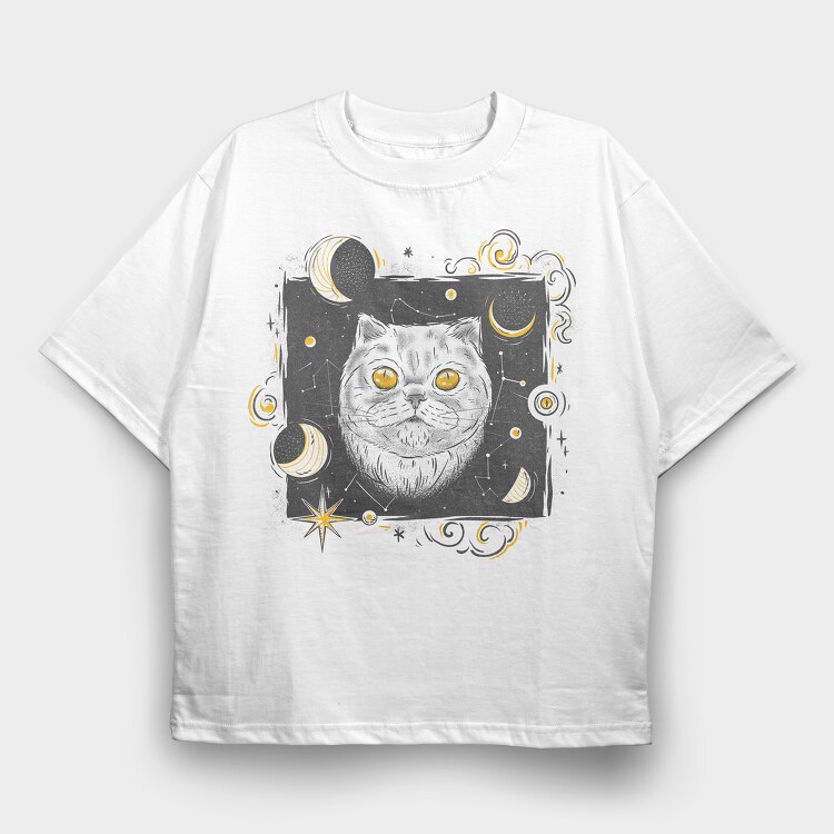 Cosmic White Cat, Tricou Oversize Barbati (Unisex)