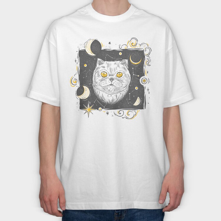 Cosmic White Cat, Tricou Oversize Barbati (Unisex)