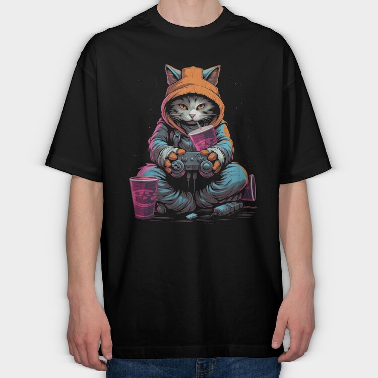 Gamer Cat, Tricou Oversize Barbati (Unisex)