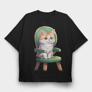 Sitting Cat on Chair, Tricou Oversize Barbati (Unisex)