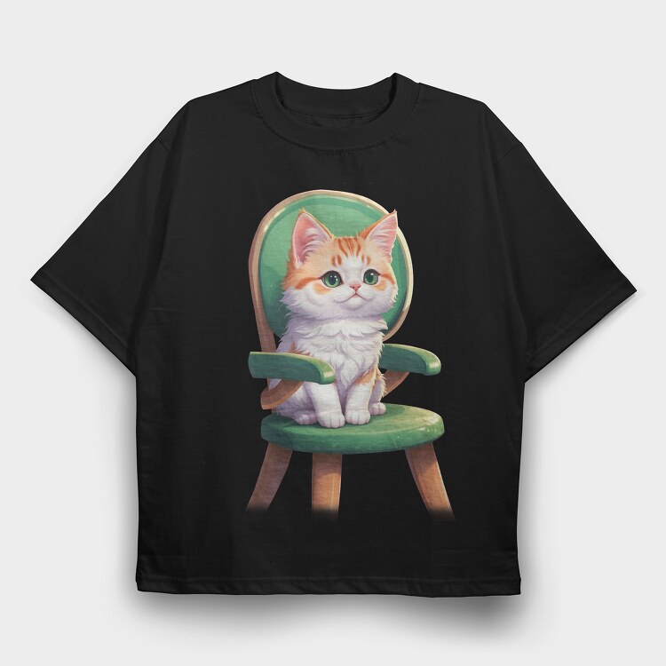 Sitting Cat on Chair, Tricou Oversize Barbati (Unisex)