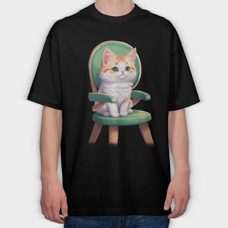 Sitting Cat on Chair, Tricou Oversize Barbati (Unisex)