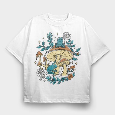 Cottagecore Moshrooms Frogs, Tricou Oversize Barbati (Unisex)