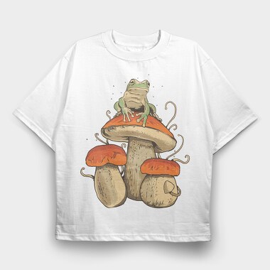 Cottagecore Mushroom Frog, Tricou Oversize Barbati (Unisex)