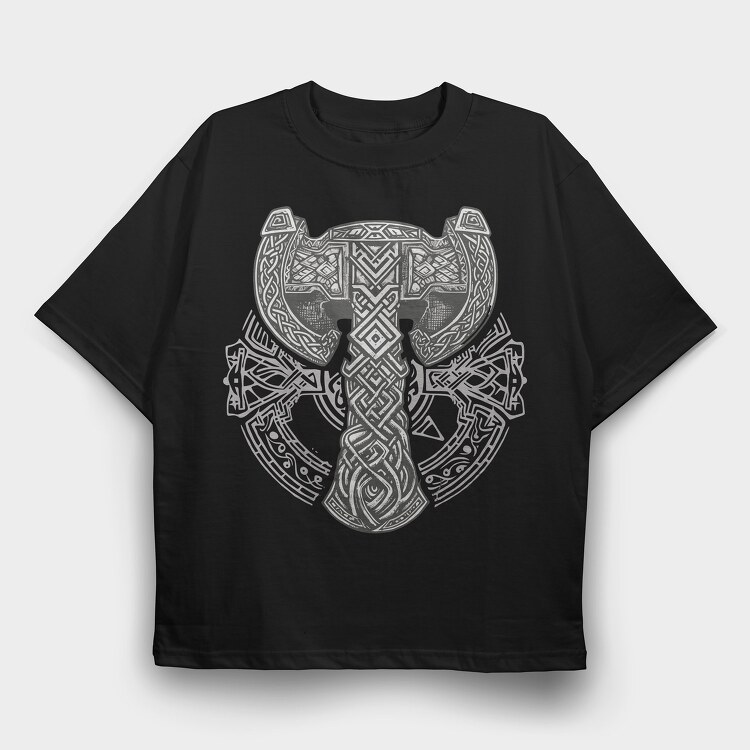 Viking Hammer Runes, Tricou Oversize Barbati (Unisex)