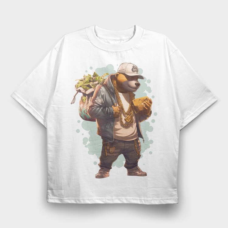 Gangster Bear Money Gold, Tricou Oversize Barbati (Unisex)