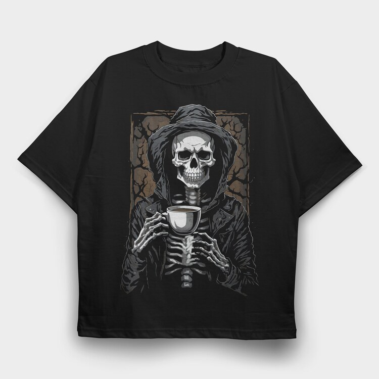 Skeleton Coffee Grave, Tricou Oversize Barbati (Unisex)