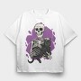 Skeleton Cuddling With a Black Cat, Tricou Oversize Barbati (Unisex)