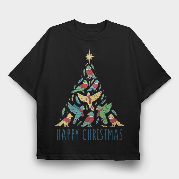 Birds Christmas Tree, Tricou Oversize Barbati (Unisex)