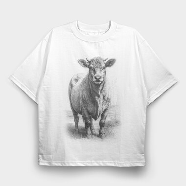 Cow Hand Drawn Style Braunvieh, Tricou Oversize Barbati (Unisex)