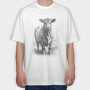 Cow Hand Drawn Style Braunvieh, Tricou Oversize Barbati (Unisex)