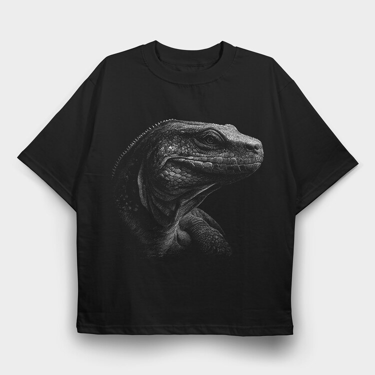 Komodo Dragon Monochrome, Tricou Oversize Barbati (Unisex)