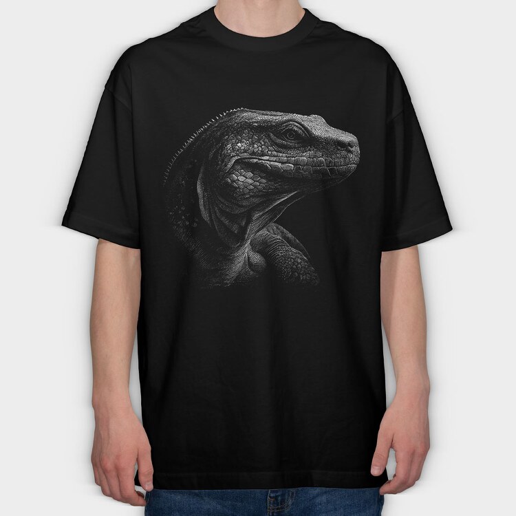 Komodo Dragon Monochrome, Tricou Oversize Barbati (Unisex)