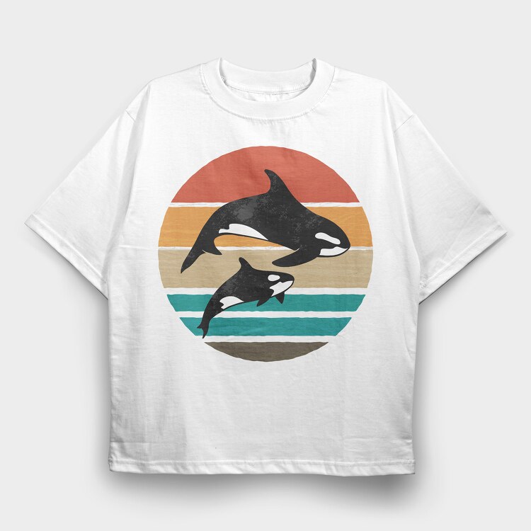 Orca Family Sunset, Tricou Oversize Barbati (Unisex)