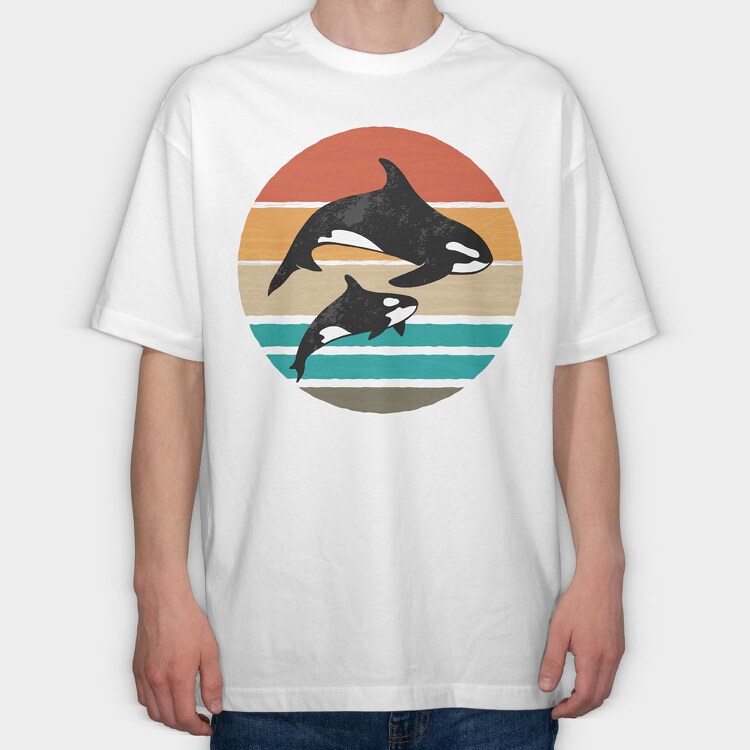 Orca Family Sunset, Tricou Oversize Barbati (Unisex)