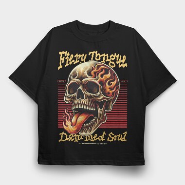 Skeleton Fiery Tongle, Tricou Oversize Barbati (Unisex)