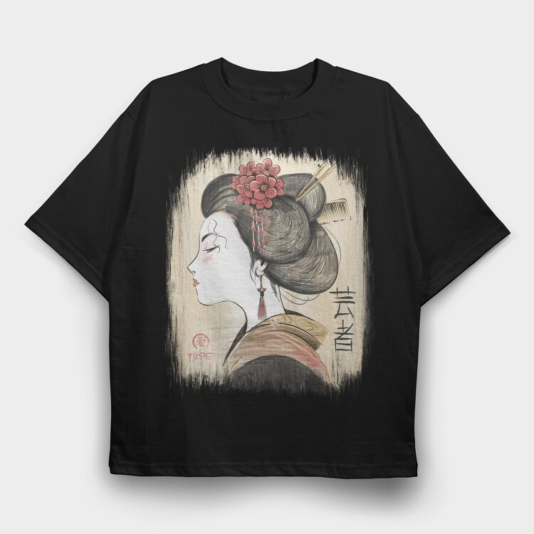 Geisha Traditional Vinttage, Tricou Oversize Barbati (Unisex)