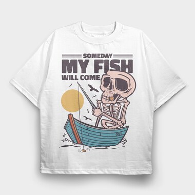 Skeleton Fishing, Tricou Oversize Barbati (Unisex)