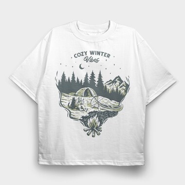 Cozy Winter Vibes Camping, Tricou Oversize Barbati (Unisex)