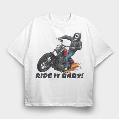 Skeleton Flames Moto, Tricou Oversize Barbati (Unisex)