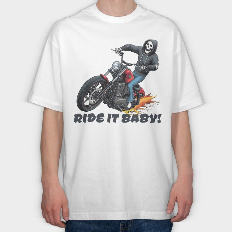 Skeleton Flames Moto, Tricou Oversize Barbati (Unisex)