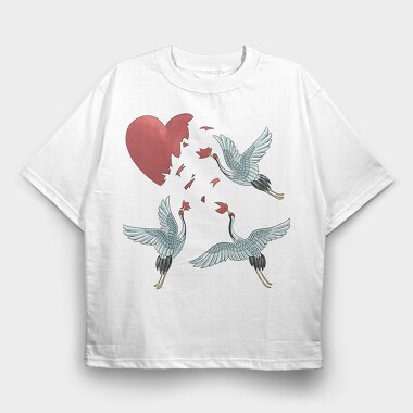 Crane Broken Heart, Tricou Oversize Barbati (Unisex)