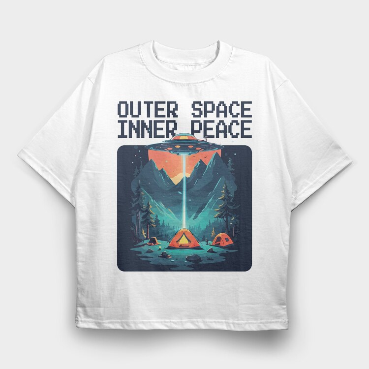 Outer Space Inner Peace Camping, Tricou Oversize Barbati (Unisex)