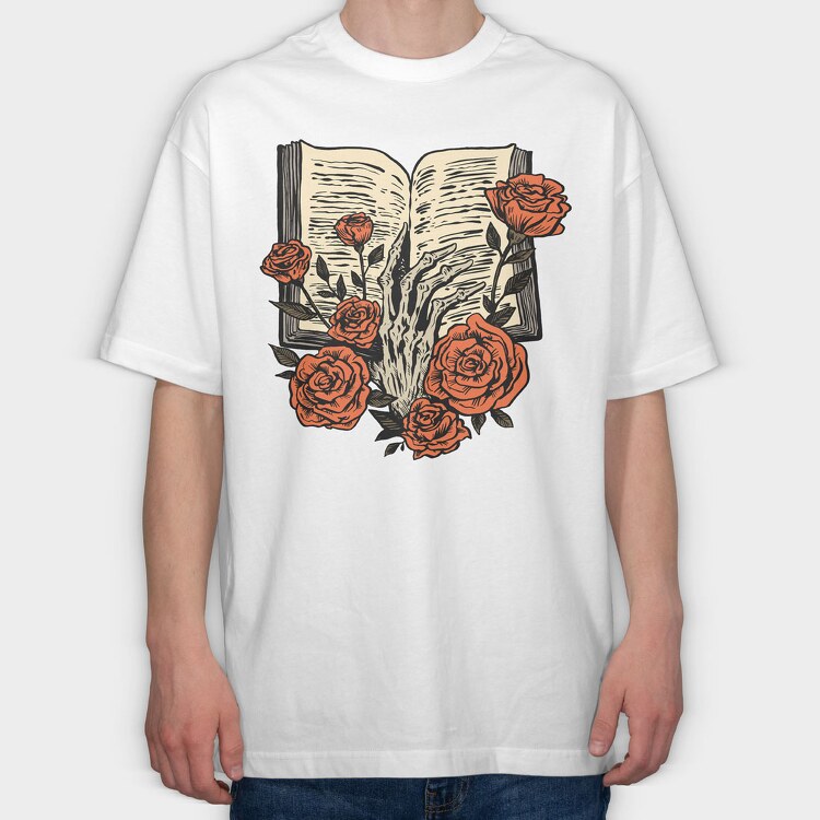 Skeleton Hand Book, Tricou Oversize Barbati (Unisex)