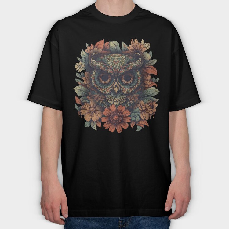 Owl Flowers Skull, Tricou Oversize Barbati (Unisex)